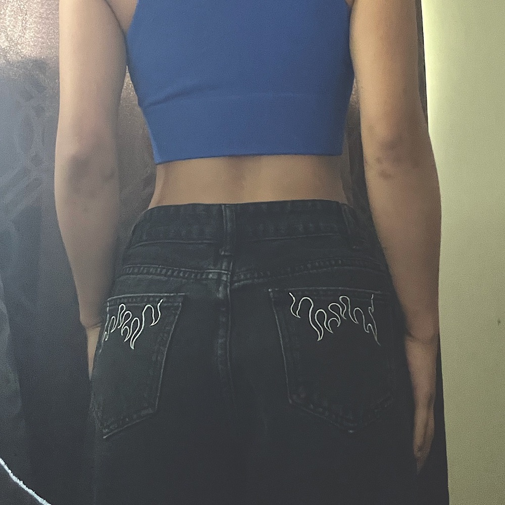 BLACK JEANS W FLAME STITCHING